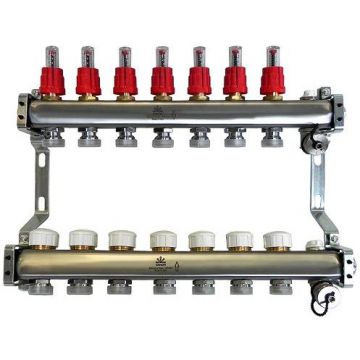 Коллекторный блок Gekon (Гекон) сливной кран и ручной воздухоотвод, 1х3/4 дюйм, отводов 7 (GK 72107)