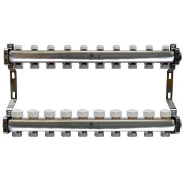 Блок коллекторный Gekon (Гекон) 1 дюйм, для тепл.пола и радиат.отопления, 10 отводов 3/4 дюйм, в комплекте: термостат. клапаны, микрометр.вентили, кронш-ны, заглуш (GK 75110)