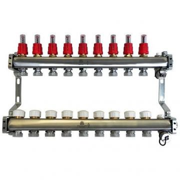 Коллекторный блок Gekon (Гекон) сливной кран и ручной воздухоотвод, 1х3/4 дюйм, отводов 9 (GK 72109)