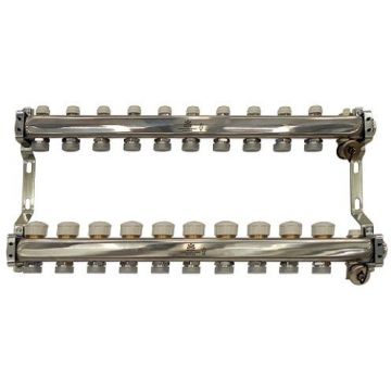 Блок коллекторный Gekon (Гекон) 1 дюйм, для тепл.пола и радиат.отопления, 10 отводов 3/4 дюйм, в комплекте: термостат.клапаны, микрометрич.вентили, сливн.краны (GK 73110)