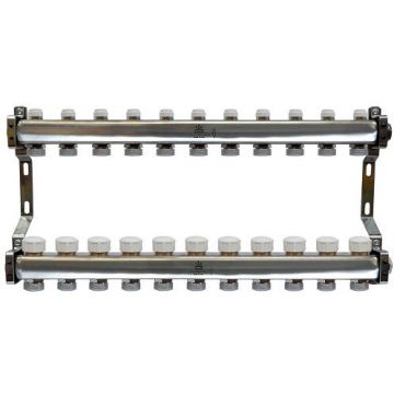 Блок коллекторный Gekon (Гекон) 1 дюйм, для тепл.пола и радиат.отопления, 11 отводов 3/4 дюйм, в комплекте: термостат. клапаны, микрометр.вентили, кронш-ны, заглуш (GK 75111)