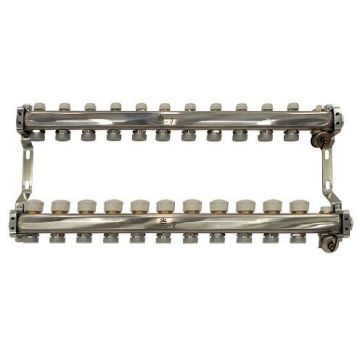 Блок коллекторный Gekon (Гекон) 1 дюйм, для тепл.пола и радиат.отопления, 11 отводов 3/4 дюйм, в комплекте: термостат.клапаны, микрометрич.вентили, сливн.краны (GK 73111)