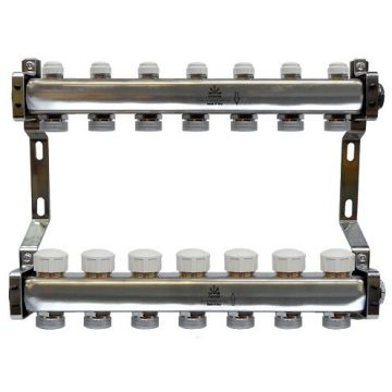 Блок коллекторный Gekon (Гекон) 1 дюйм, для тепл.пола и радиат.отопления, 7 отводов 3/4 дюйм, в комплекте: термостат. клапаны, микрометр.вентили, кронш-ны, заглуш (GK 75107)