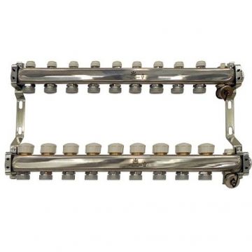 Блок коллекторный Gekon (Гекон) 1 дюйм, для тепл.пола и радиат.отопления, 9 отводов 3/4 дюйм, в комплекте: термостат.клапаны, микрометрич.вентили, сливн.краны (GK 73109)