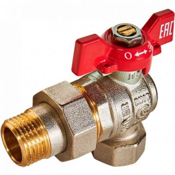 Кран шаровой угловой Rommer (Роммер) с американкой, ВР/НР, ручка бабочка 3/4 дюйма (RBV-0006-2610220)