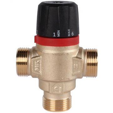 Термостатический смесительный клапан Rommer (Роммер) для систем отопления и ГВС 3/4″ НР 20-43°С KV 1,6 боковое смешивание (RVM-0121-164320)