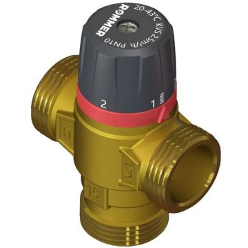 Термостатический смесительный клапан Rommer (Роммер) для систем отопления и ГВС 1″ НР 20-43°С KV 1,6 боковое смешивание (RVM-0131-164325)