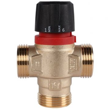 Термостатический смесительный клапан Rommer (Роммер) для систем отопления и ГВС 1″ НР 35-60°С KV 1,6 боковое смешивание (RVM-0132-166025)