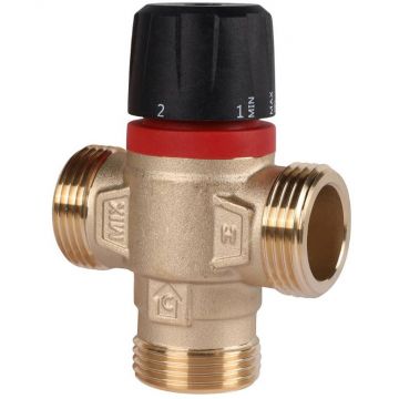 Термостатический смесительный клапан Rommer (Роммер) для систем отопления и ГВС 1″ НР 20-43°С KV 2,5 боковое смешивание (RVM-0231-254325)