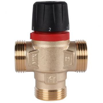 Термостатический смесительный клапан Rommer (Роммер) для систем отопления и ГВС 1″ НР 20-43°С KV 2,5 боковое смешивание (RVM-0231-254325)