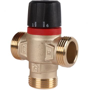 Термостатический смесительный клапан Rommer (Роммер) для систем отопления и ГВС 1″ НР 35-60°С KV 2,5 боковое смешивание (RVM-0232-256025)