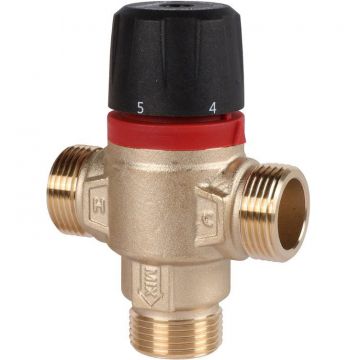 Термостатический смесительный клапан Rommer (Роммер) для систем отопления и ГВС 3/4″ НР 30-65°С KV 1,8 центральное смешивание (RVM-1121-186520)