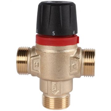 Термостатический смесительный клапан Rommer (Роммер) для систем отопления и ГВС 3/4″ НР 30-65°С KV 1,8 центральное смешивание (RVM-1121-186520)