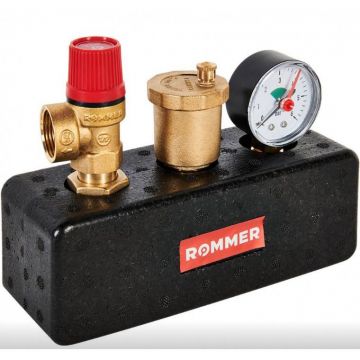 Группа безопасности котла Rommer (Роммер) 3 бар, 1 дюйма (до 50 кВт) в теплоизоляции (RVS-0004-055025)