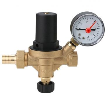 Автоматический подпиточный клапан Rommer (Роммер) с манометром 1/2 дюйма ВН/НР, крышка-пластик (RVS-0050-001515)
