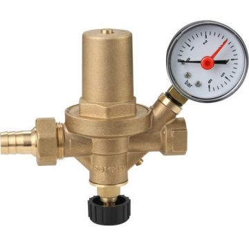 Автоматический подпиточный клапан Rommer (Роммер) с манометром 1/2 дюйма ВН/НР, крышка-латунь (RVS-0050-101515)