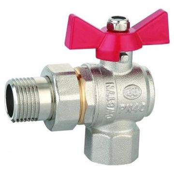 Кран шаровой Euros (Еурос) угловой с полусгоном, ручка-бабочка, 1 дюйм ВР-НР (EU.ST1288050 1)