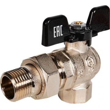 Кран шаровой полнопроходной Stout (Стаут) угловой с американкой, ВР/НР, ручка бабочка 1/2 дюйма (SVB-0008-200015)