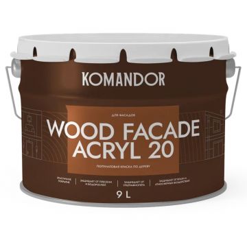 Универсальная акриловая краска для деревянных поверхностей Командор Faсade Acryl Wood 20 полуматовая База С 9 л