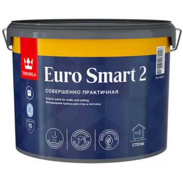 Краска интерьерная Tikkurila Euro Smart 2 для стен и потолка совершенно практичная база А 9 л
