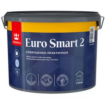 Краска интерьерная Tikkurila/Tikkivala (Тиккурила/Тиккивала) Euro Smart 2 для стен и потолка совершенно практичная база C 9 л