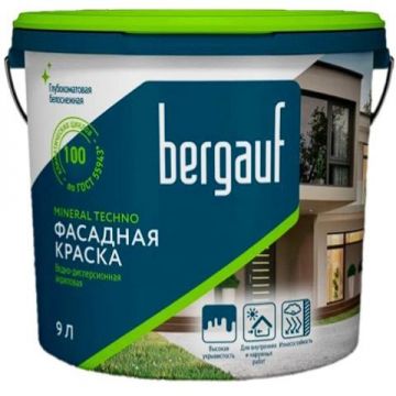 Краска водно-дисперсионная Bergauf (Бергауф) Mineral Techno акриловая для фасадных работ База А 9 л