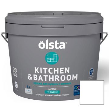 Краска интерьерная Olsta Kitchen and Bathroom Белая 9 л