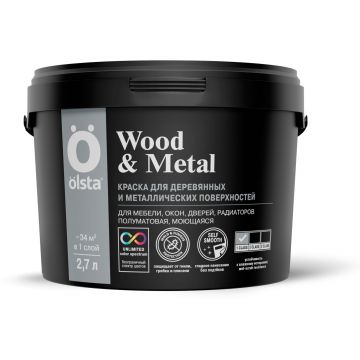 Краска Olsta (Ольста) Wood and Metal Полуматовая Белая база A 2,7 л