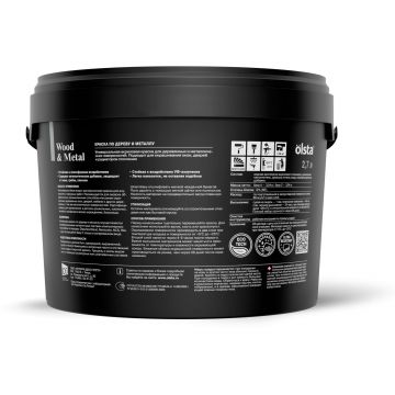 Краска Olsta (Ольста) Wood and Metal Полуматовая Белая база A 2,7 л