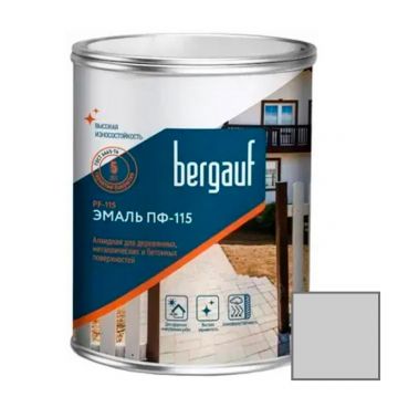 Эмаль алкидная Bergauf (Бергауф) PF-115 (ПФ-115) для деревянных, металлических и бетонных поверхностей светло-серая 0,8 кг