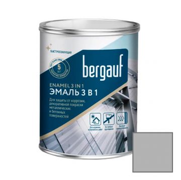 Грунт-эмаль алкидно-уретановая Bergauf (Бергауф) Enamel 3 in 1 для защиты от коррозии светло-серая 0,8 кг