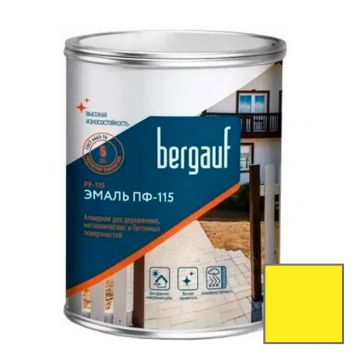 Эмаль алкидная Bergauf (Бергауф) PF-115 (ПФ-115) для деревянных, металлических и бетонных поверхностей желтая 0,8 кг