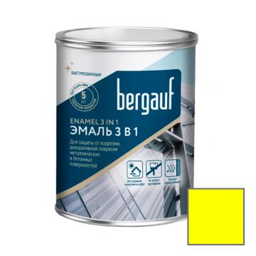 Грунт-эмаль алкидно-уретановая Bergauf (Бергауф) Enamel 3 in 1 для защиты от коррозии ярко-желтая 0,8 кг