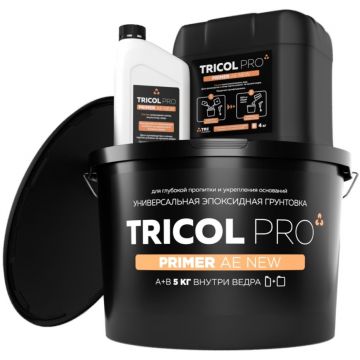 Грунтовка универсальная эпоксидная TRI (Три) Tricol (Трикол) Pro Primer AE New двухкомпонентная для глубокой пропитки и укрепления оснований компонент А+В (4+1) 5 кг