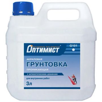 Грунтовка Оптимист акриловая G 101 проникающая для внутренних работ 3 л