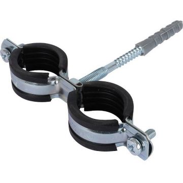 Двойной хомут Stout (Стаут) для труб, комплект: хомут+шпилька шуруп+дюбель пластиковый 1 (32-35) (SAC-0020-200001)