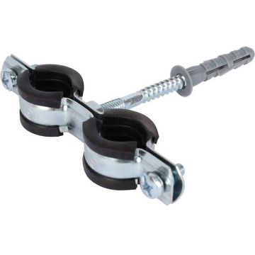 Двойной хомут Stout (Стаут) для труб, комплект: хомут+шпилька шуруп+дюбель пластиковый 1/2 (20-24) (SAC-0020-200012)