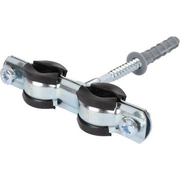 Двойной хомут Stout (Стаут) для труб, комплект: хомут+шпилька шуруп+дюбель пластиковый 3/8 (15-19) (SAC-0020-200038)