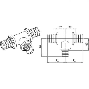 Тройник Rehau (Рехау) Rautitan, 50, 32, 50, бронза (RX+) , 14562841001
