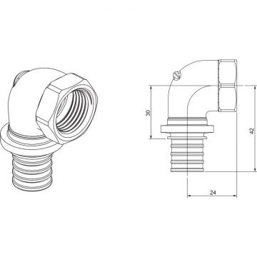 Угольник-переходник Rehau (Рехау) Rautitan, В, 16, 1/2″, бронза (RX+) , 14563531001