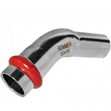 Угольник однораструбный Rommer (Роммер) 45° из нержавеющей стали прессовой ВПр-НПр 15 мм (RSS-0004-000015)
