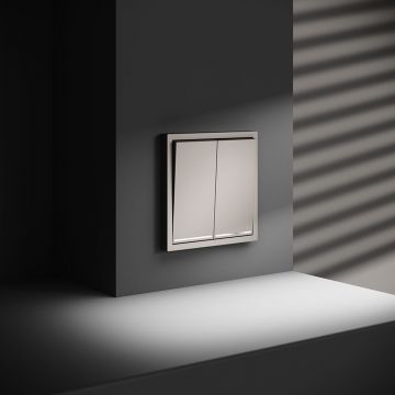 Проходной переключатель встраиваемый Voltum (Вольтум) S70 двухклавишный с подсветкой 10А, (кашемир) VLS020403