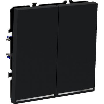 Выключатель встраиваемый Voltum (Вольтум) S70 двухклавишный с подсветкой 10А, (графит) VLS020207