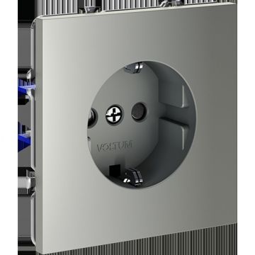 Розетка встраиваемая Voltum (Вольтум) S70 с заземлением и защитными шторками, 16А, (сталь) VLS040205