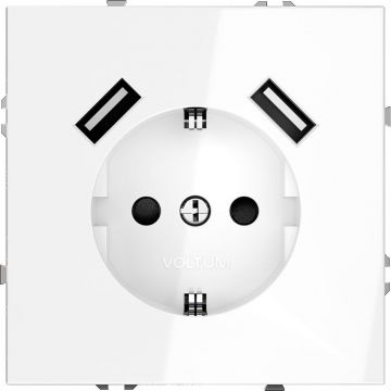 Розетка встраиваемая Voltum (Вольтум) S70 с заземлением и защитными шторками, 16А, с USB, A+A, (белый глянцевы VLS040401
