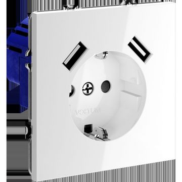 Розетка встраиваемая Voltum (Вольтум) S70 с заземлением и защитными шторками, 16А, с USB, A+A, (белый глянцевы VLS040401
