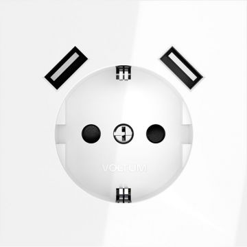 Розетка встраиваемая Voltum (Вольтум) S70 с заземлением и защитными шторками, 16А, с USB, A+A, (белый глянцевы VLS040401