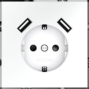 Розетка встраиваемая Voltum (Вольтум) S70 с заземлением и защитными шторками, 16А, с USB, A+A, (белый матовый) VLS040402