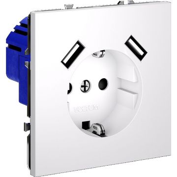 Розетка встраиваемая Voltum (Вольтум) S70 с заземлением и защитными шторками, 16А, с USB, A+A, (белый матовый) VLS040402