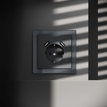 Розетка встраиваемая Voltum (Вольтум) S70 с заземлением и защитными шторками, 16А, с USB, A+A, (графит) VLS040407
